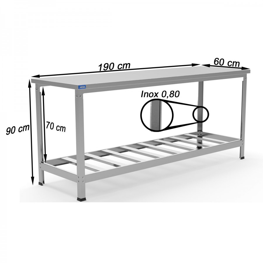 Mesa de Inox Paneleiro Simples Vazado 60 x 190 - Aisa